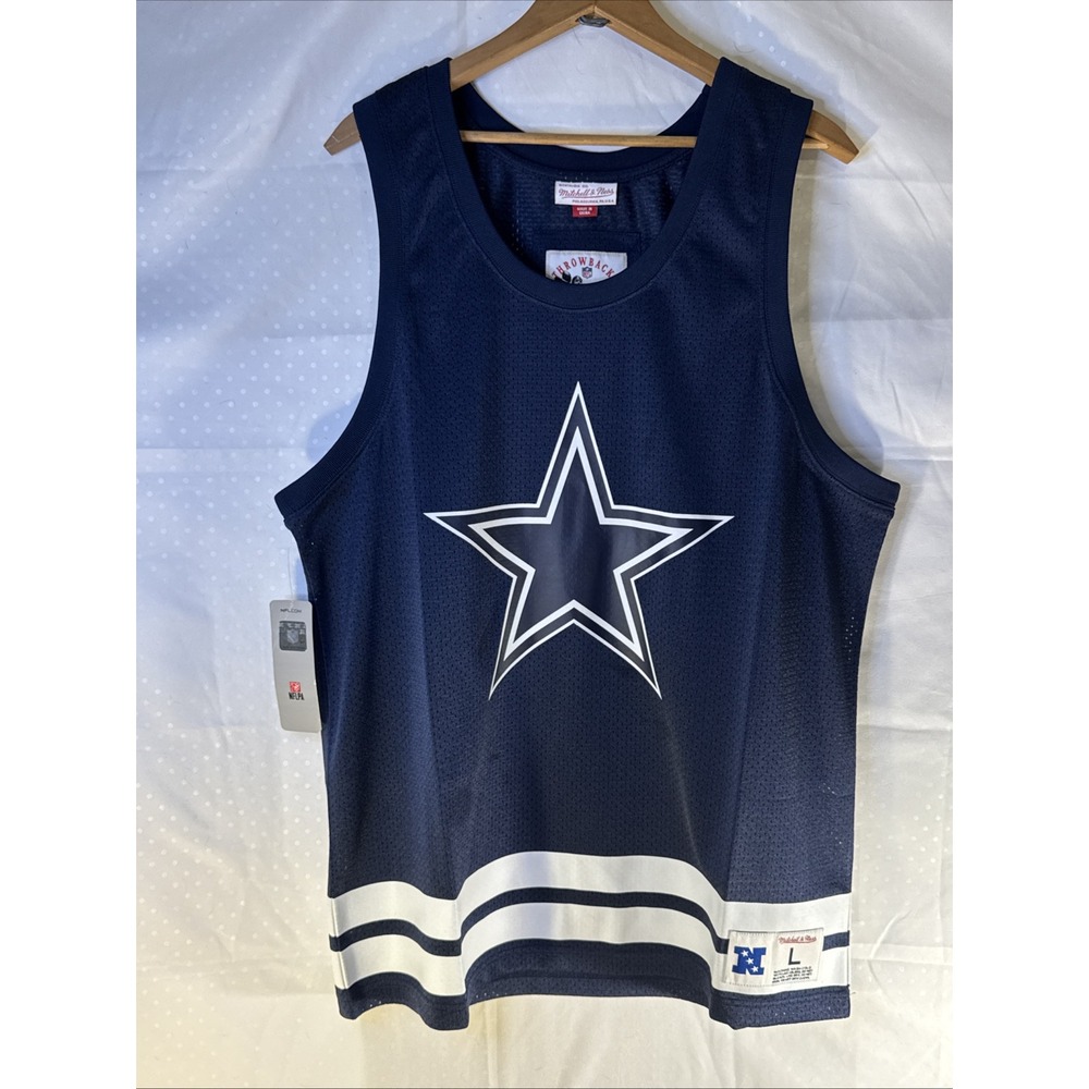 Vintage Mitchell & Ness NFL‎ DALLAS COWBOYS Meshed Jersey Tank  Navy Blue LARGE
